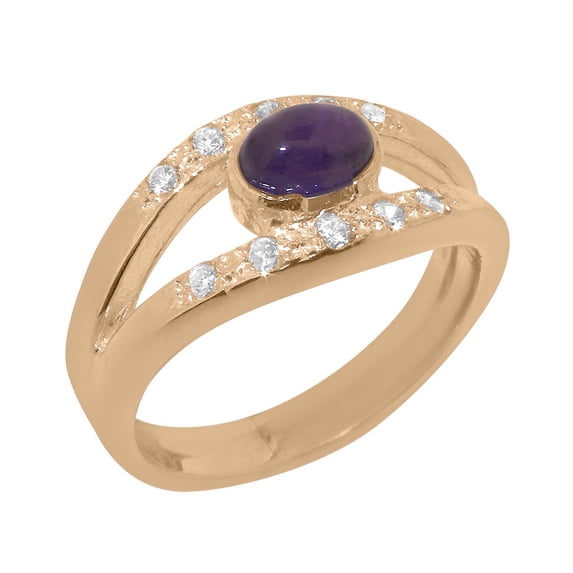 LBG British Made 9k Rose Gold Natural Amethyst & Cubic Zirconia Womens Engagement Ring - 33 size options - Size 9.25