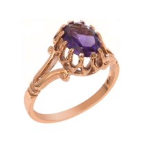 LBG British Made 9k Rose Gold Natural Amethyst Womens Engagement Ring - 33 size options - Size 10