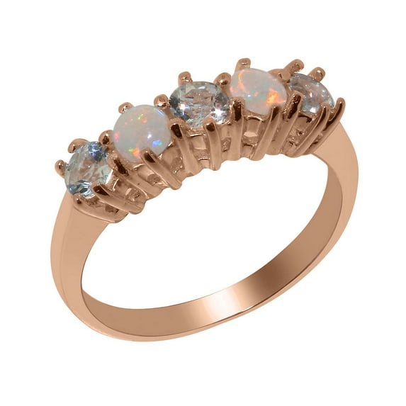 LBG British Made 9k Rose Gold Natural Aquamarine & Opal Womens Eternity Ring - 33 size options - Size 8.75