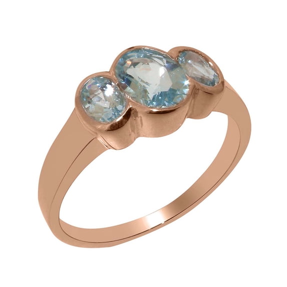 LBG British Made 9k Rose Gold Natural Aquamarine Womens Anniversary Ring - 33 size options - Size 8.75