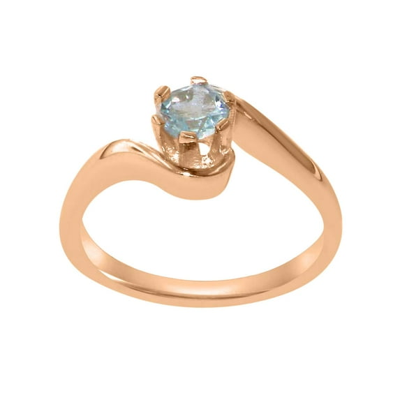 LBG British Made 9k Rose Gold Natural Aquamarine Womens Engagement Ring - 33 size options - Size 7