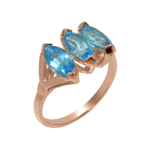 LBG British Made 9k Rose Gold Natural Blue Topaz Womens Statement Ring - 33 size options - Size 9.25
