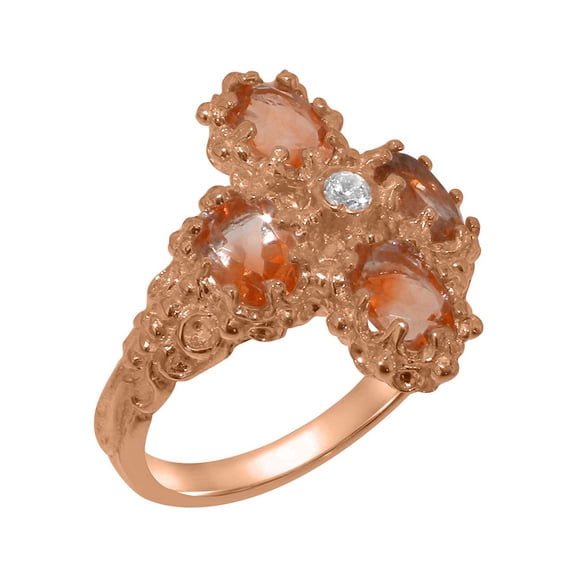 LBG British Made 9k Rose Gold Natural Diamond & Citrine Womens Statement Ring - 33 size options - Size 5.75