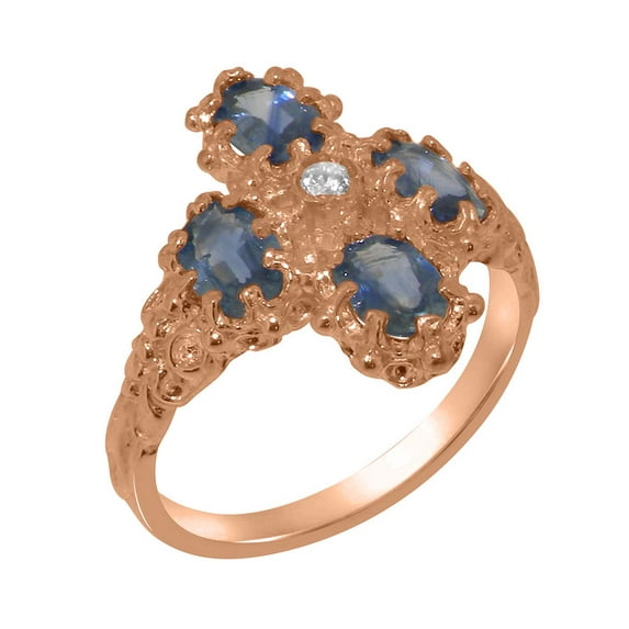 LBG British Made 9k Rose Gold Natural Diamond & Sapphire Womens Statement Ring - 33 size options - Size 10