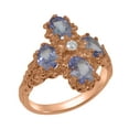 thumbnail image 1 of LBG British Made 9k Rose Gold Natural Diamond & Tanzanite Womens Promise Ring - 33 size options - Size 10.5, 1 of 6