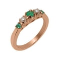 thumbnail image 1 of LBG British Made 9k Rose Gold Natural Emerald & Cultured Pearl Womens band Ring - 33 size options - Size 7.75, 1 of 6