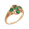 thumbnail image 1 of LBG British Made 9k Rose Gold Natural Emerald & Diamond Womens Promise Ring - 33 size options - Size 6, 1 of 5