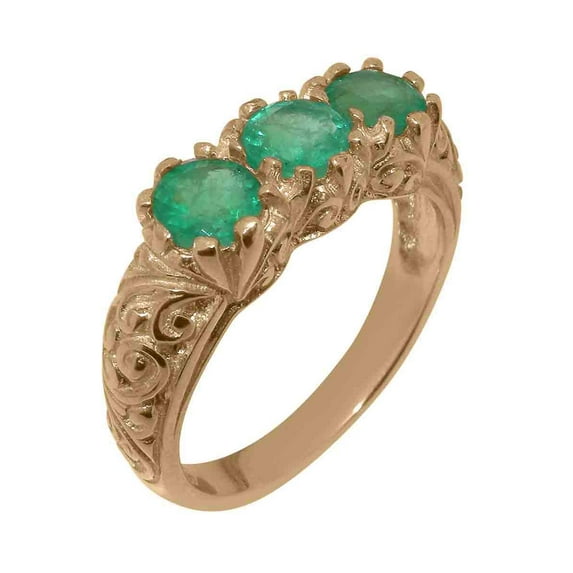 LBG British Made 9k Rose Gold Natural Emerald Womens Anniversary Ring - 33 size options - Size 11.5