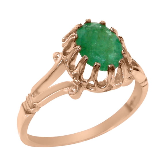 LBG British Made 9k Rose Gold Natural Emerald Womens Promise Ring - 33 size options - Size 4.75
