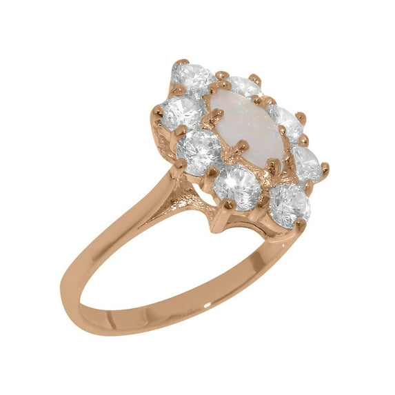 LBG British Made 9k Rose Gold Natural Opal & Cubic Zirconia Womens Promise Ring - 33 size options - Size 6