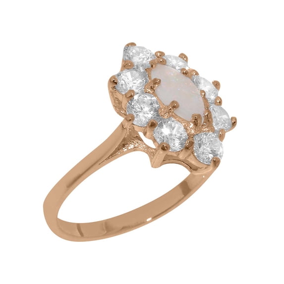 LBG British Made 9k Rose Gold Natural Opal & Cubic Zirconia Womens Statement Ring - 33 size options - Size 5