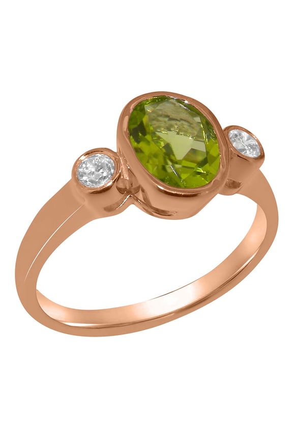 LBG British Made 9k Rose Gold Natural Peridot & Diamond Womens Anniversary Ring - 33 size options - Size 10