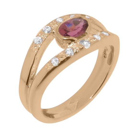 LBG British Made 9k Rose Gold Natural Pink Tourmaline & Diamond Womens Engagement Ring - 33 size options - Size 9.25