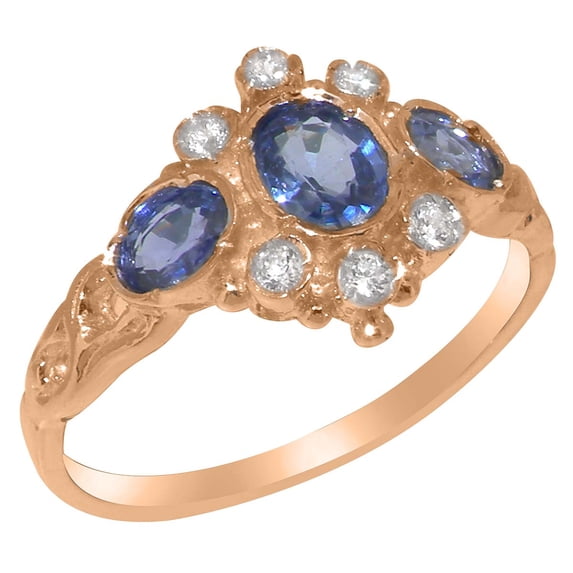 LBG British Made 9k Rose Gold Natural Sapphire & Cubic Zirconia Womens Anniversary Ring - 33 size options - Size 5