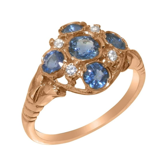 LBG British Made 9k Rose Gold Natural Sapphire & Cubic Zirconia Womens Statement Ring - 33 size options - Size 9