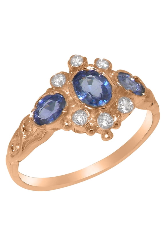 LBG British Made 9k Rose Gold Natural Sapphire & Diamond Womens Anniversary Ring - 33 size options - Size 10