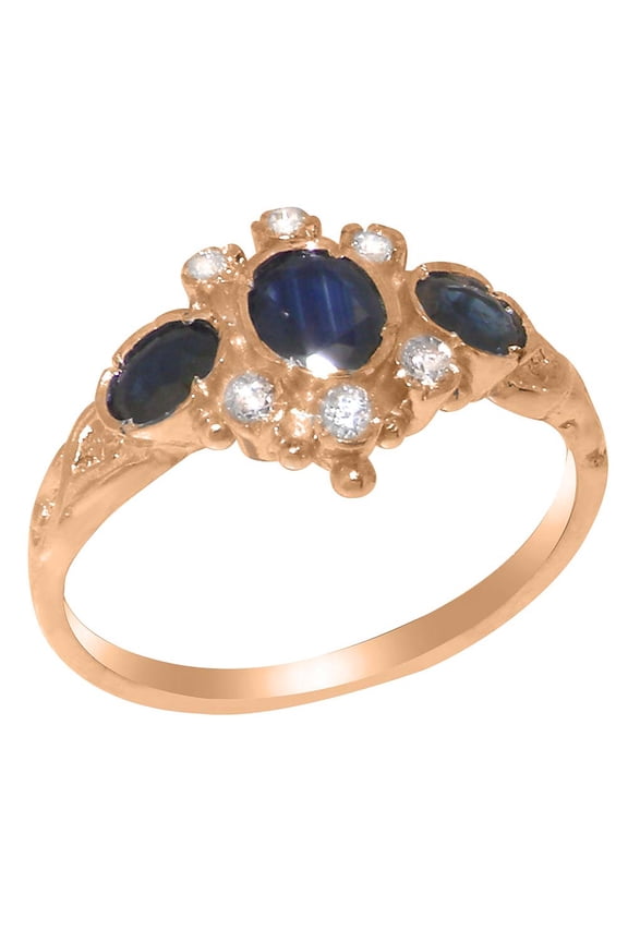 British Made 9k Rose Gold Natural Sapphire & Diamond Womens Anniversary Ring - 33 size options - Size 10