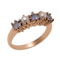 thumbnail image 1 of LBG British Made 9k Rose Gold Natural Tanzanite & Cultured Pearl Womens Eternity Ring - 33 size options - Size 11.25, 1 of 6