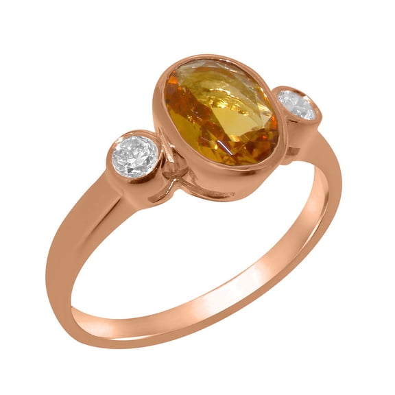 LBG British Made 9k Rose Gold Real Genuine Citrine & Cubic Zirconia Womens Promise Ring - 33 size options - Size 8.25