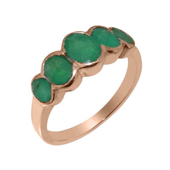 LBG British Made 9k Rose Gold Real Genuine Emerald Womens Band Ring - 33 size options - Size 5.75