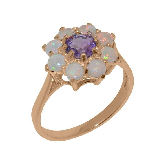 LBG British Made 9k Rose Gold Ring with Natural Amethyst & Opal Womens Statement Ring - 33 size options - Size 7.25