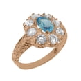 thumbnail image 1 of LBG British Made 9k Rose Gold Womens Ring Natural Blue Topaz & Cubic Zirconia Statement Ring - 33 size options - Size 7.5, 1 of 6