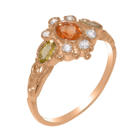 LBG British Made 9k Rose Gold ring with Natural Citrine Peridot Diamond Womens Engagement Ring - 33 size options - Size 11