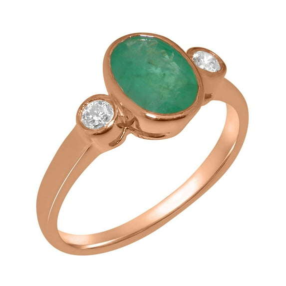 LBG British Made 9k Rose Gold ring with Natural Emerald & Cubic Zirconia Womens Engagement Ring - 33 size options - Size 11
