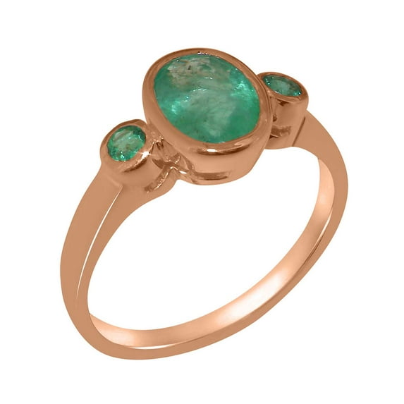 LBG British Made 9k Rose Gold ring with Natural Emerald Womens Engagement Ring - 33 size options - Size 11