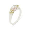 thumbnail image 1 of LBG British Made 9k White Gold Cultured Pearl & Peridot Womens Cluster Ring - 33 size options - Size 5.25, 1 of 6