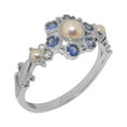 thumbnail image 1 of LBG British Made 9k White Gold Cultured Pearl & Sapphire Womens Anniversary Ring - 33 size options - Size 9, 1 of 7