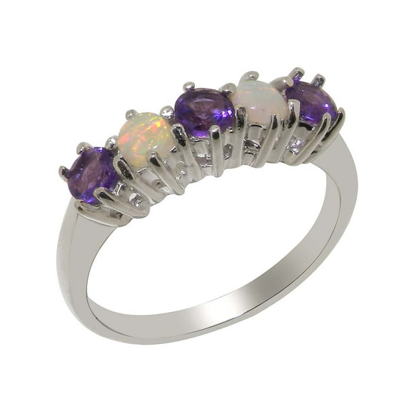 LBG British Made 9k White Gold Natural Amethyst & Opal Womens Eternity Ring - 33 size options - Size 7.5