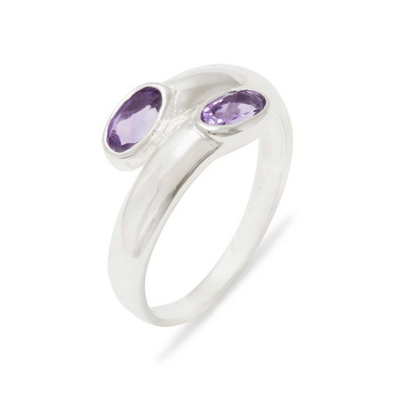 LBG British Made 9k White Gold Natural Amethyst Womens Band Ring - 33 size options - Size 10