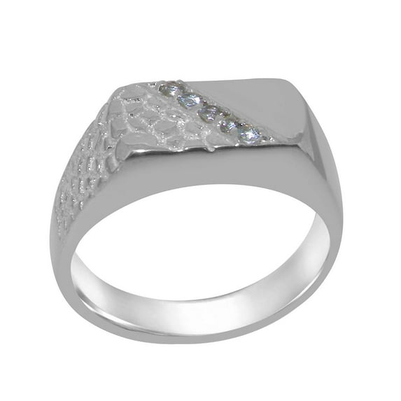 LBG British Made 9k White Gold Natural Aquamarine Mens band Ring - 33 size options - Size 10