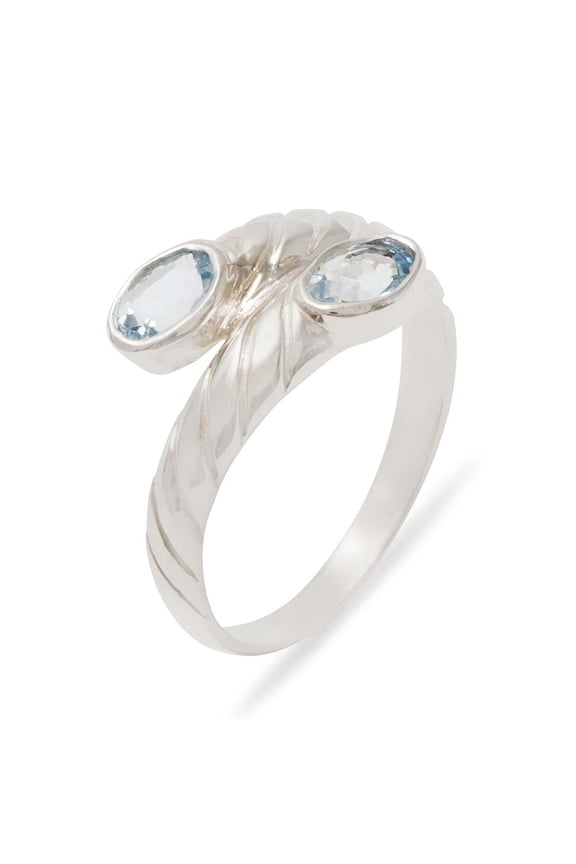 LBG British Made 9k White Gold Natural Aquamarine Womens Band Ring - 33 size options - 5.75 - 33 size options - Sizes 4 to 12 Available