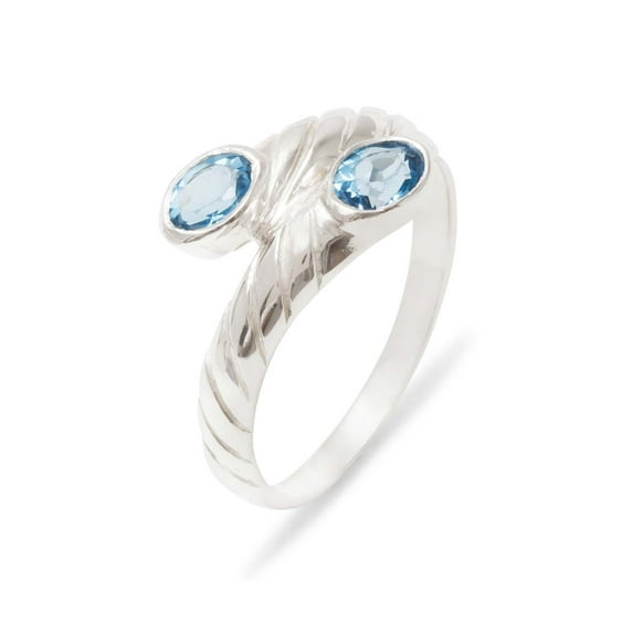 LBG British Made 9k White Gold Natural Blue Topaz Womens Band Ring - 33 size options - 11.5 - 33 size options - Sizes 4 to 12 Available