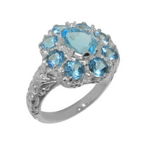 LBG British Made 9k White Gold Natural Blue Topaz Womens Statement Ring - 33 size options - Size 10