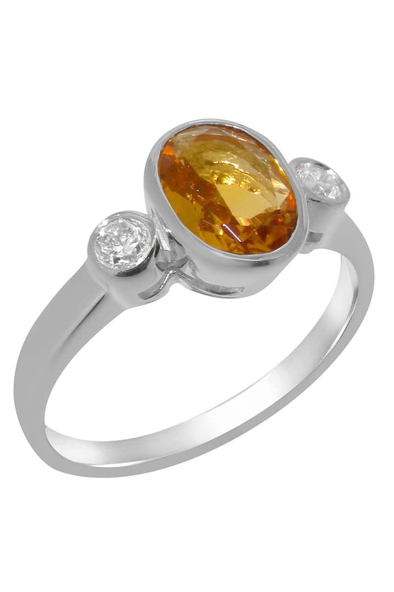 LBG British Made 9k White Gold Natural Citrine & Diamond Womens Anniversary Ring - 33 size options - Size 9