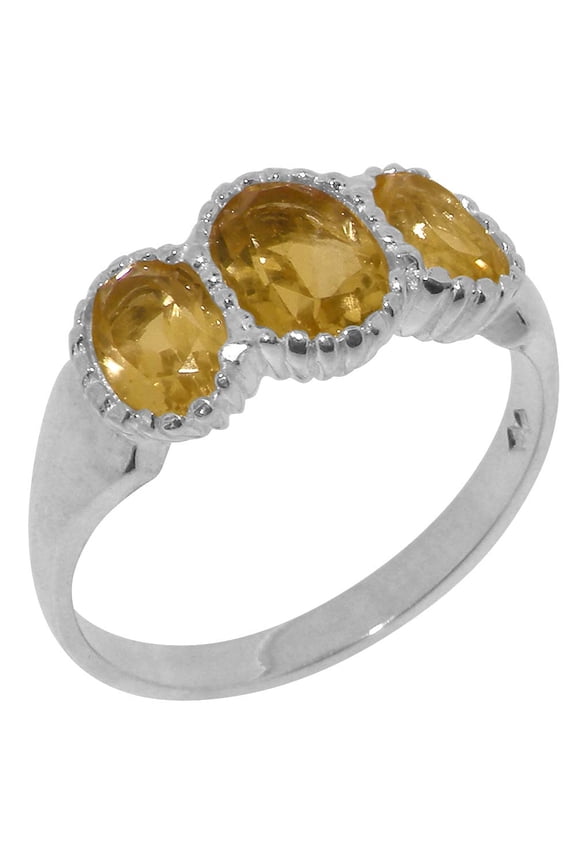 LBG British Made 9k White Gold Natural Citrine Womens Anniversary Ring - 33 size options - Size 9