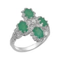 thumbnail image 1 of LBG British Made 9k White Gold Natural Diamond & Emerald Womens Promise Ring - 33 size options - Size 9.5, 1 of 6