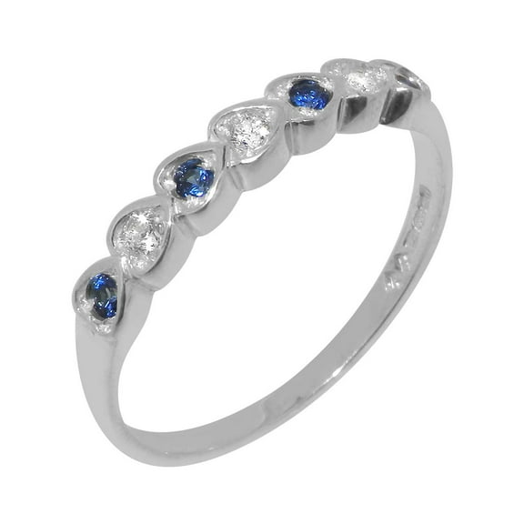 LBG British Made 9k White Gold Natural Diamond & Sapphire Womens Eternity Ring - 33 size options - Size 10