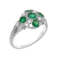 thumbnail image 1 of LBG British Made 9k White Gold Natural Emerald & Diamond Womens Statement Ring - 33 size options - Size 10, 1 of 5