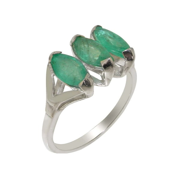 LBG British Made 9k White Gold Natural Emerald Womens Anniversary Ring - 33 size options - Size 10