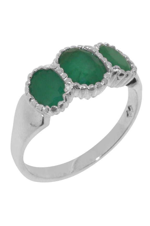 LBG British Made 9k White Gold Natural Emerald Womens Anniversary Ring - 33 size options - Size 10