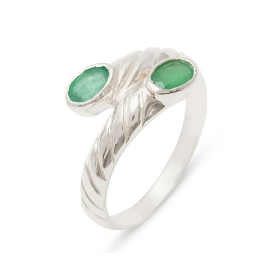 LBG British Made 9k White Gold Natural Emerald Womens Band Ring - 33 size options - 7 - 33 size options - Sizes 4 to 12 Available