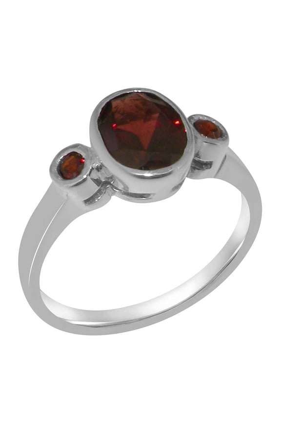 LBG British Made 9k White Gold Natural Garnet Womens Anniversary Ring - 33 size options - Size 9