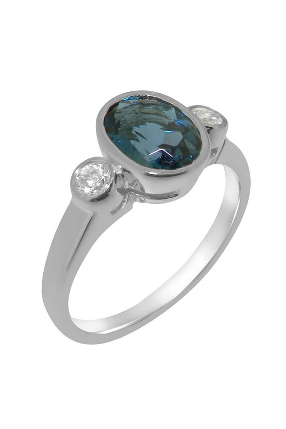 LBG British Made 9k White Gold Natural London Blue Topaz & Cubic Zirconia Womens Anniversary Ring - 33 size options - Size 10