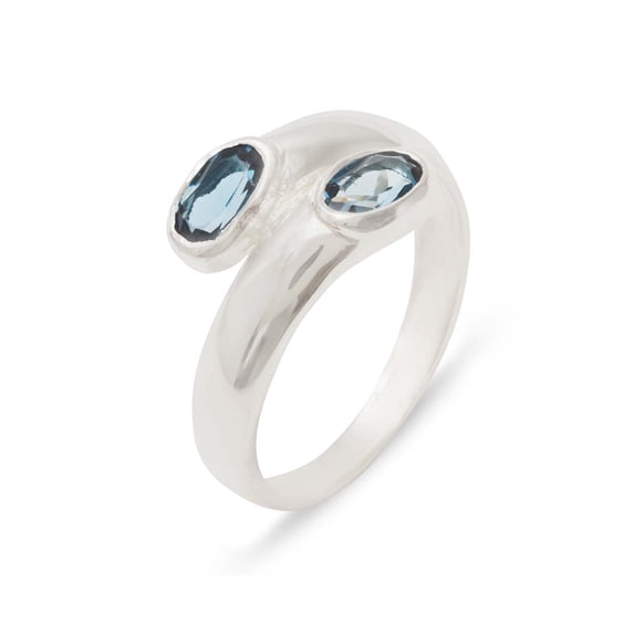 LBG British Made 9k White Gold Natural London Blue Topaz Womens Band Ring - 33 size options - Size 8.75