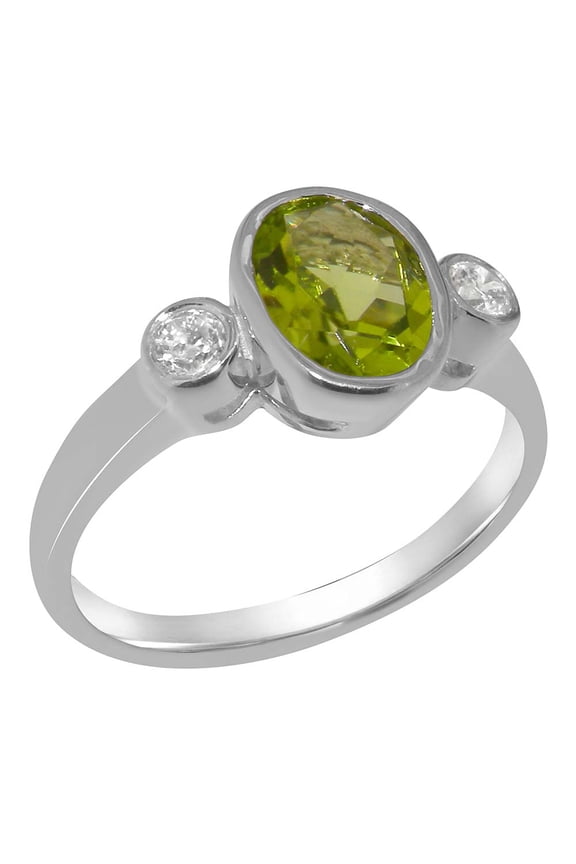 LBG British Made 9k White Gold Natural Peridot & Diamond Womens Anniversary Ring - 33 size options - Size 9