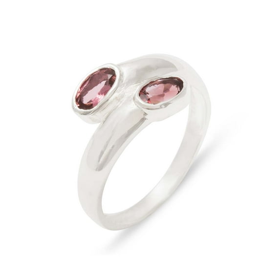 LBG British Made 9k White Gold Natural Pink Tourmaline Womens Band Ring - 33 size options - Size 6